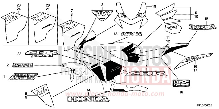 STRIPE/MARK (3) for CBR1000RR Fireblade VIBRANT ORANGE (YR250HA) from 2011